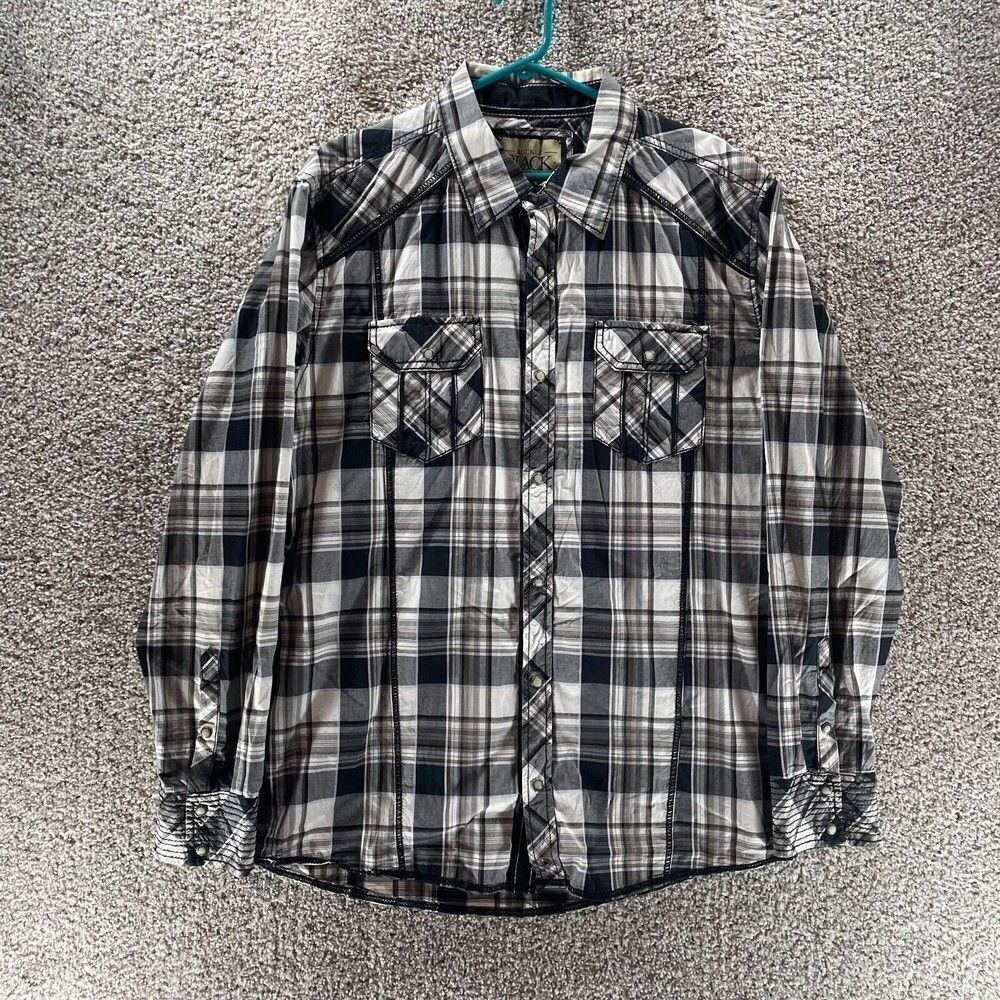 Buckle Black Shirt Mens Extra Large Black White Plaid Western Pearl Snap Preppy
